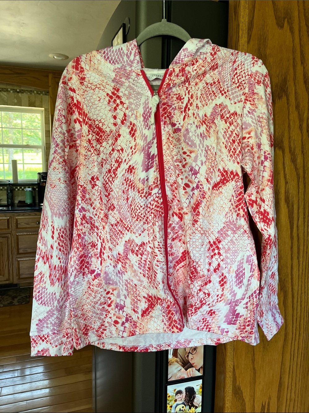 Women’s Pink & Red Snake-Print Zip Hoodie